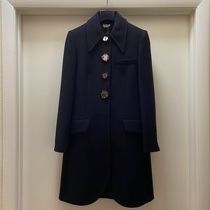 Black Miu Miu Coat with Embellished Mirrored Buttons